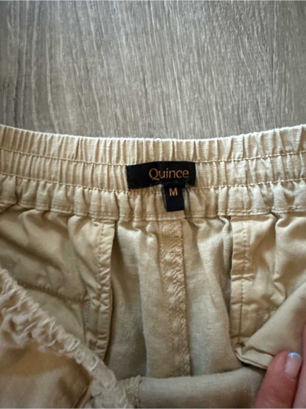 Quince Beige Drawstring Linen-Blend Athletic Shorts - Picture 2 of 3
